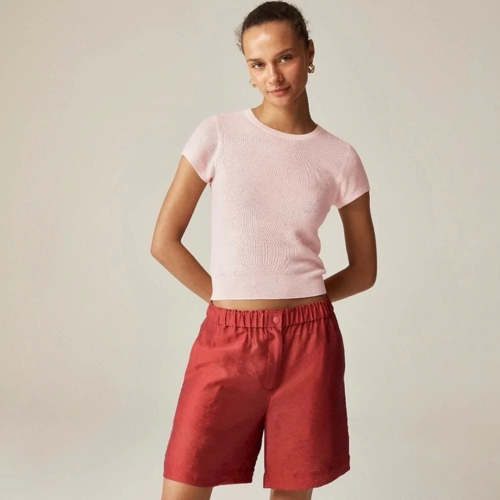 J.Crew NWT Ribbed featherweight cashmere T-shirt in Pink